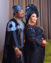 Sublime tenue lessi africaine de mariage – En coton raffiné avec foulard et pagne assortis.